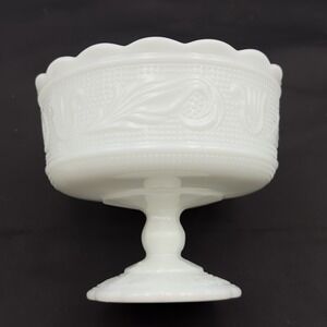 Vintage Milk Glass Pedestal Footed Compote Candy Bowl by E O Brody-USA‎ - M6000